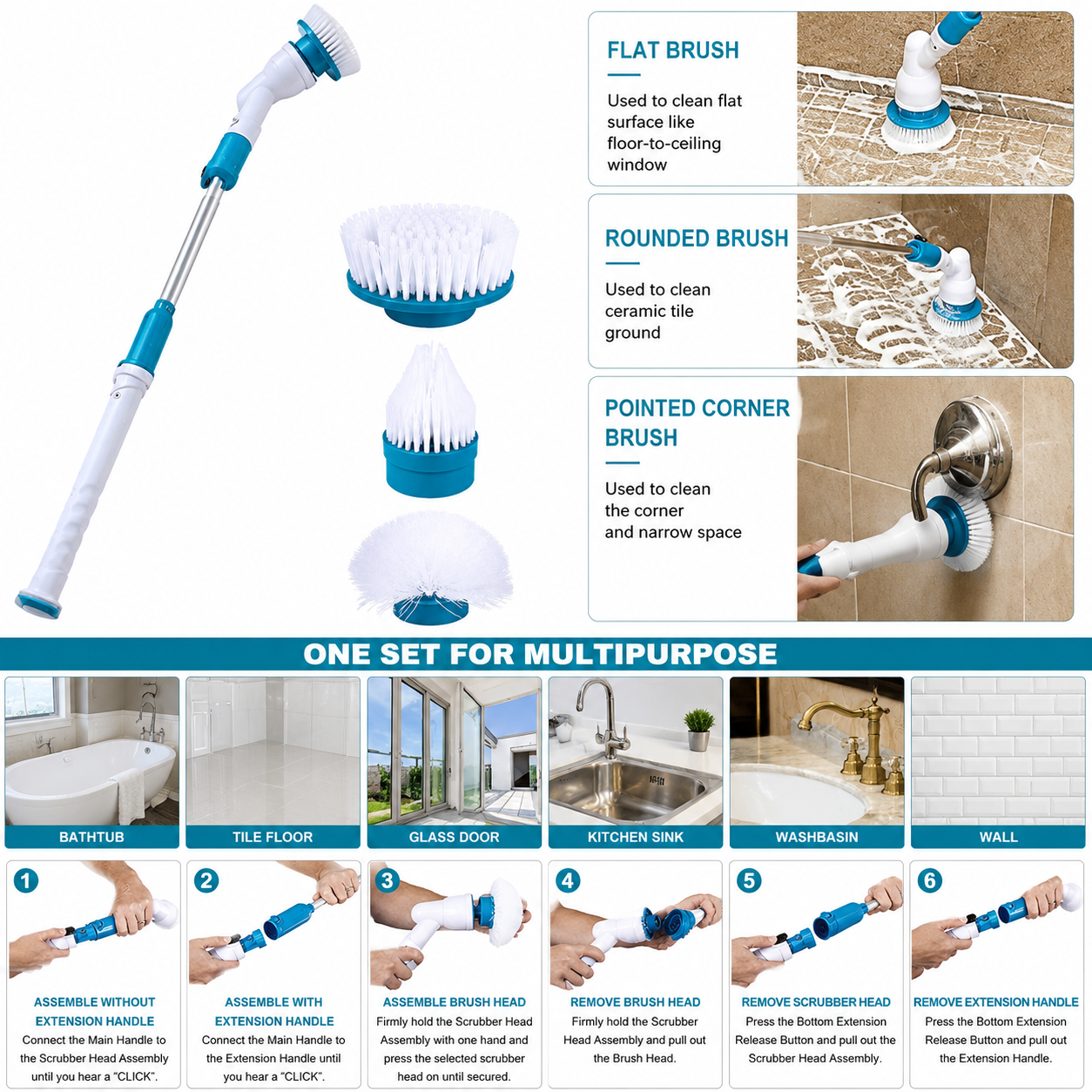 ⚡ Cordless Electric Spin Scrubber – 3-in-1 Deep Cleaning Brush